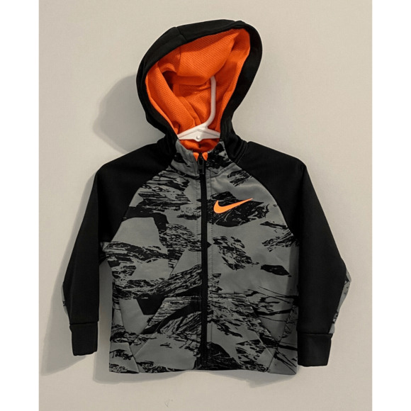 Nike Dri-Fit Camo Zip Up Sweatshirt Baby Infant 18m Black Gray Neon Orange - Picture 4 of 9
